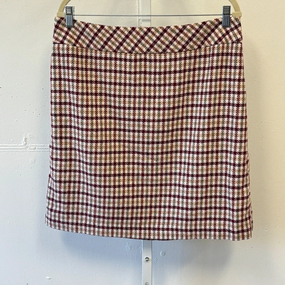 Talbots Petites Burgundy Plaid Wool Blend Pencil Skirt 14P Houndstooth‎ Classic